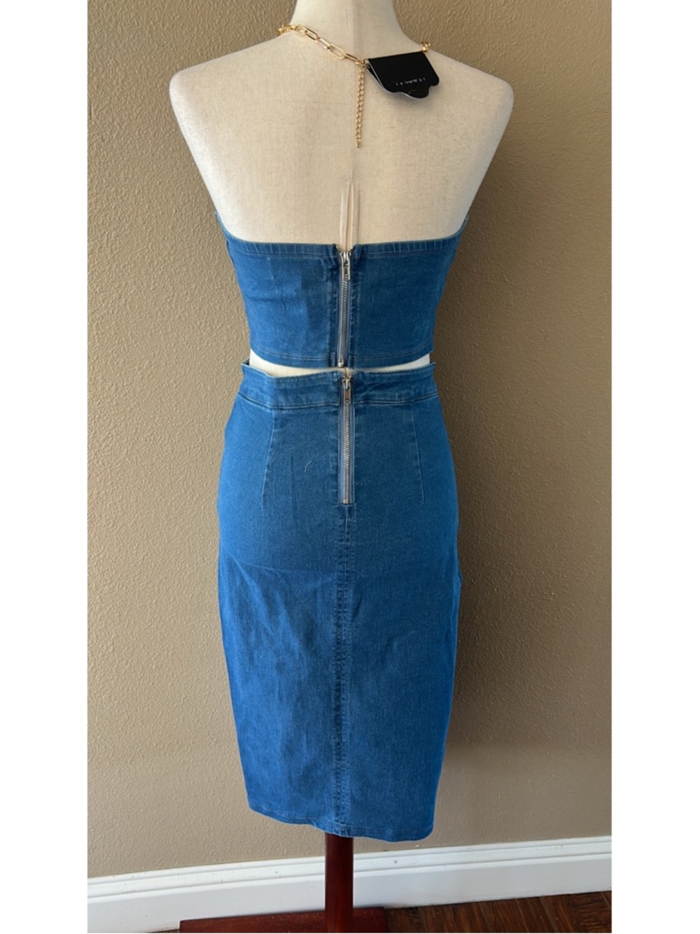 Haute Monde Blue Denim Midi Pencil Skirt with Front Slit - Picture 12 of 12
